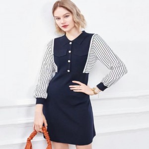 No início do outono pequeno colarinho reverso malha meio cardigã